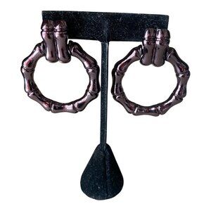 metallic chocolate brown bamboo bold boho mogul door knocker pierced earrings